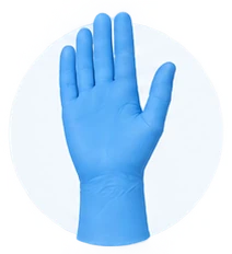 Ele giyilmiş mavi nitril eldiven
