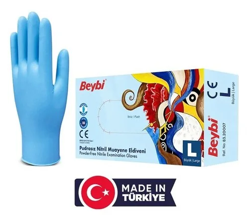 Beybi Pudrasız Mavi Nitril Muayene Eldiveni kutu görseli
