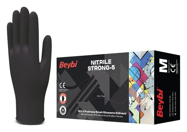 Beybi Strong-5 Pudrasız Siyah Nitril Muayene Eldiveni kutu görseli