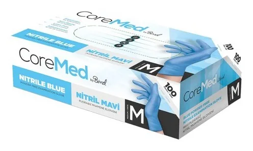 Bimel CoreMed Nitril Pudrasız Mavi Muayene Eldiveni kutu görseli