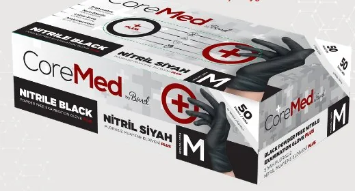 Bimel CoreMed Nitril Pudrasız Siyah Plus Muayene Eldiveni kutu görseli