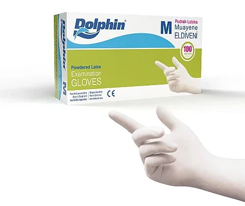 Dolphin Pudralı Lateks Muayene Eldiveni kutu görseli