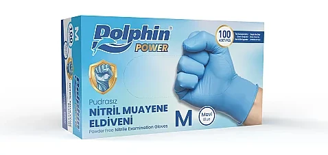 Dolphin Kalın Mavi Nitril Muayene Eldiveni kutu görseli