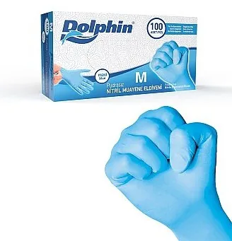 Dolphin Pudrasız Mavi Nitril Muayene Eldiveni kutu görseli