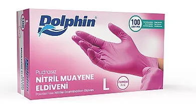 Dolphin Pembe Nitril Muayene Eldiveni kutu görseli