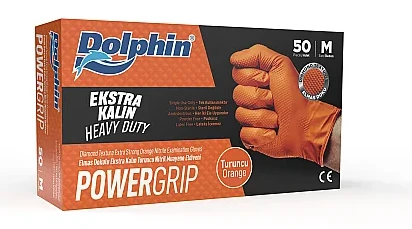 Dolphin PowerGrip Ekstra Kalın Turuncu Nitril Eldiven kutu görseli