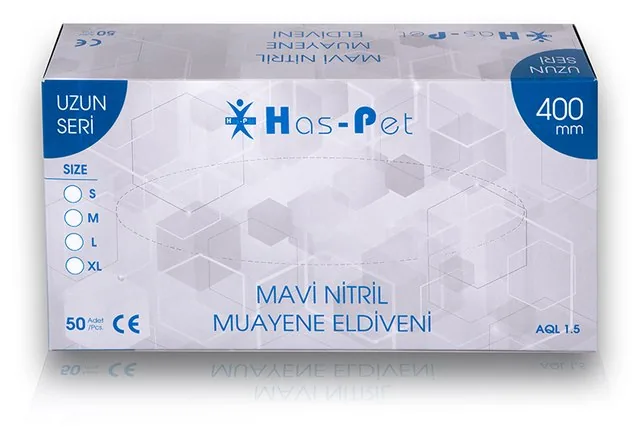 Has-Pet 400mm Mavi Pudrasız Nitril Eldiven kutu görseli