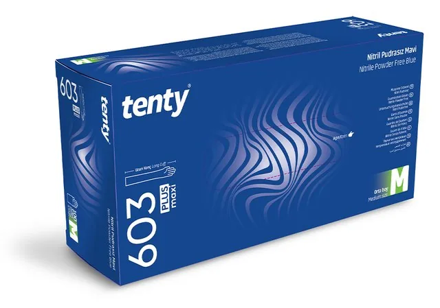 Tenty 603 Plus Maxi Nitril Pudrasız Uzun Konçlu Muayene Eldiveni kutu görseli